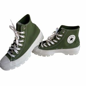 EUC Converse High Top Canvas Sneakers - Olive Green and White with Platform Sole